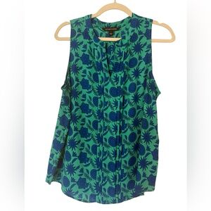 41 Hawthorn Green and Blue Floral Blouse Size L